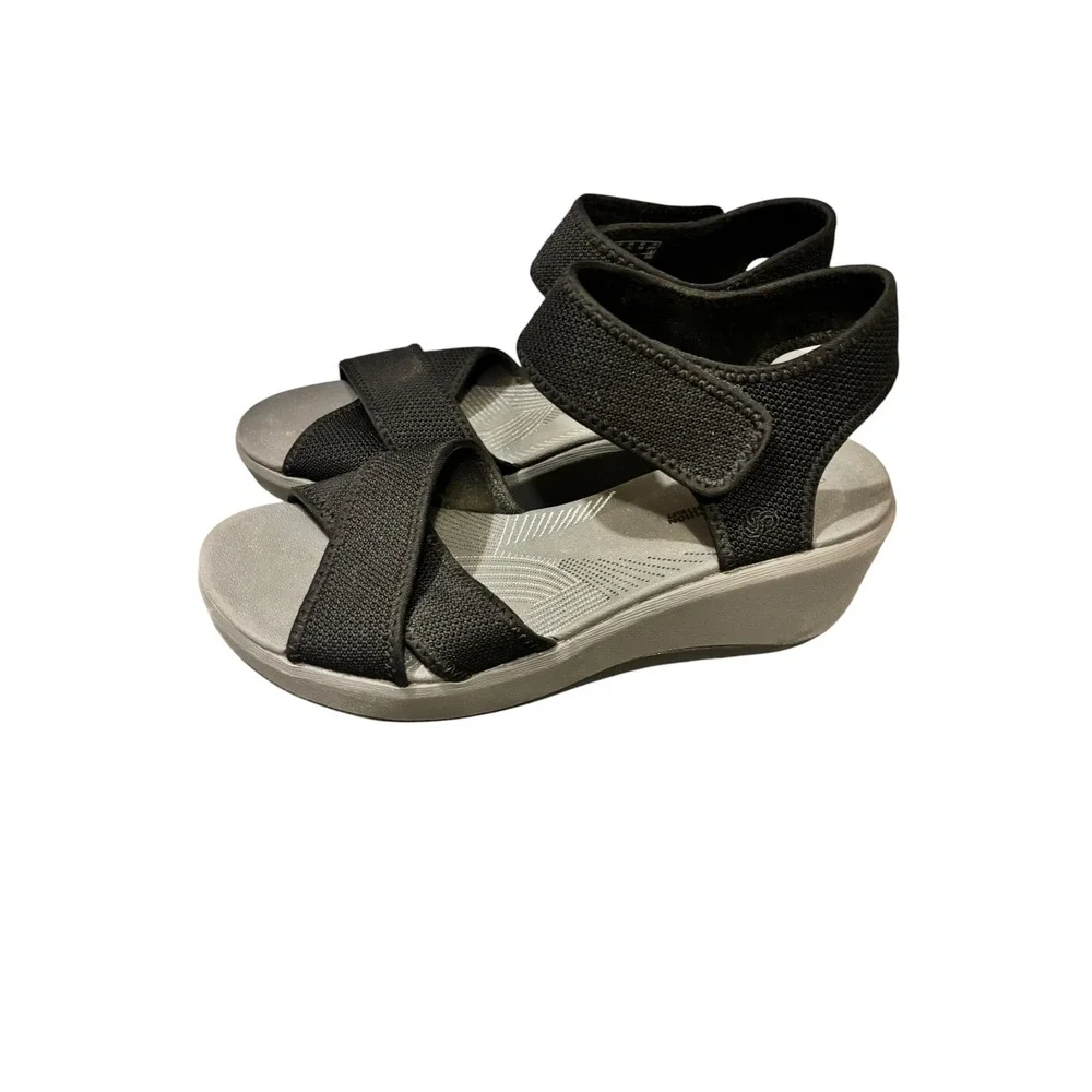 Clarks Cloudsteppers Arla Glitz Black Wedge Sandals Womens 7.5 M 261517874050